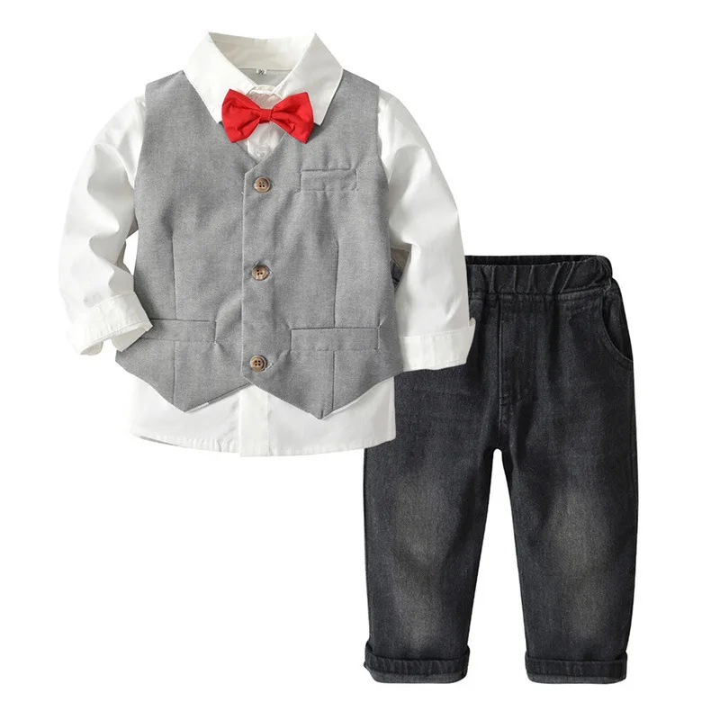Одежда для маленьких мальчиков коллекция года, весенние костюмы для мальчиков, костюм с блейзером, одежда, жилет, рубашка, штаны комплект из 3 предметов, праздничная верхняя одежда в клетку для маленьких мальчиков - Цвет: LLR0587