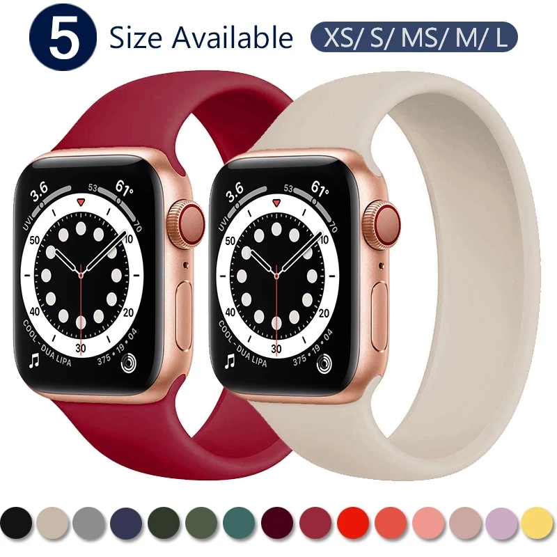 Ремешок силиконовый для Apple Watch 5 Band 40 мм 44 эластичный браслет соло iWatch Series 4/5/6/SE 42 38
