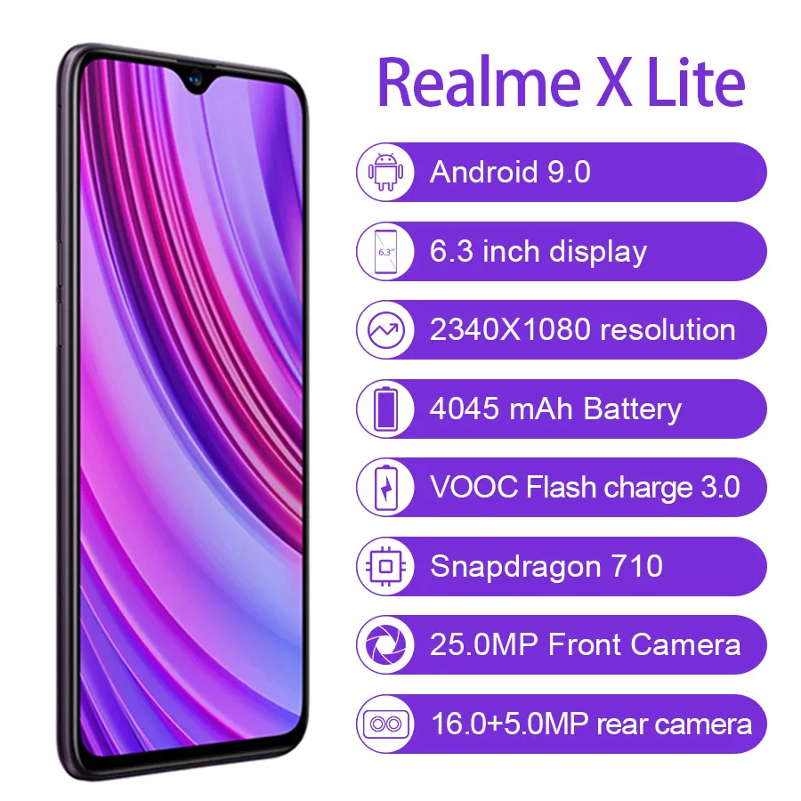 CN версия OPPO Realme X Lite 6," Android 9,0 Snapdragon 710 4/6GB 64/128GB rom 25.0MP отпечаток пальца 4G LTE мобильный телефон