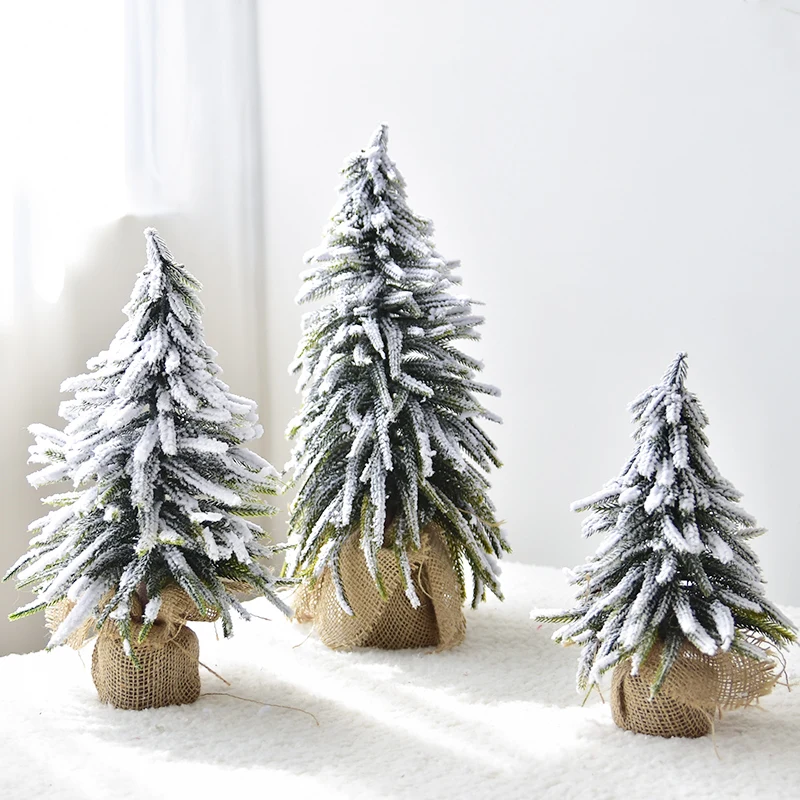 

Small Mini Christmas Tree Burlap Flocking Snow Scene Arrangement Christmas Decorations Desktop Decoration Home artificial trees