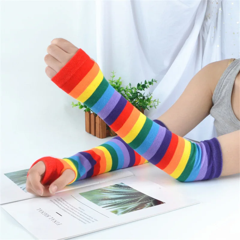 Bienvenu Rainbow Arm Warmer Fingerless Gloves Thigh