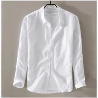 Summer Plus Size Solid Men's Baggy Solid Cotton and Linen Long Sleeve Button Shirts M-3XL camisa masculina camisas hombre