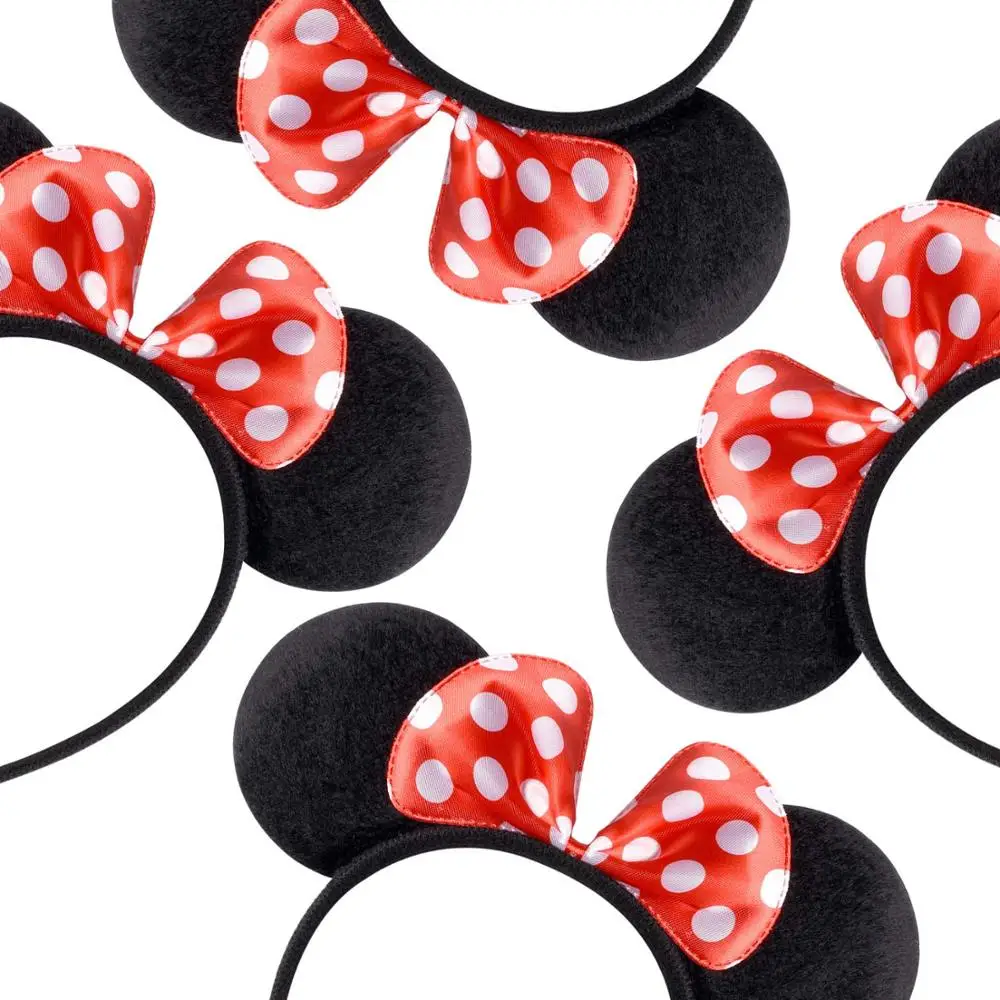 Party Toys 12pcs Minnie Mouse Ears Solid Black Pink Bow Headband Set Costume Deluxe Fabric Mickey Mouse Ears Headband for Party Favor Gifts