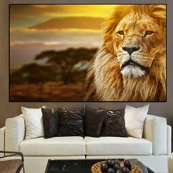 

Modern Animal Landscape Lion Tree Oil Painting on Canvas Posters and Prints Cuadros Wall Art Pictures For Living Room
