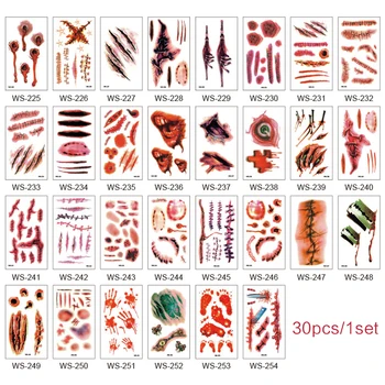 

30Pcs/Set No Repeat Halloween Temporary Tattoo Sticker Waterproof Tattoos Arm Clavicle Body Art Hand Foot Unisex Injury Tattoo