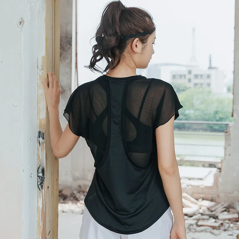 

Backless Gauze-Loose-Fit Blouse Women's Running Quick-Dry Fitness Suit Summer Short-sleeved Sports T-shirt Yoga Clothes Tops