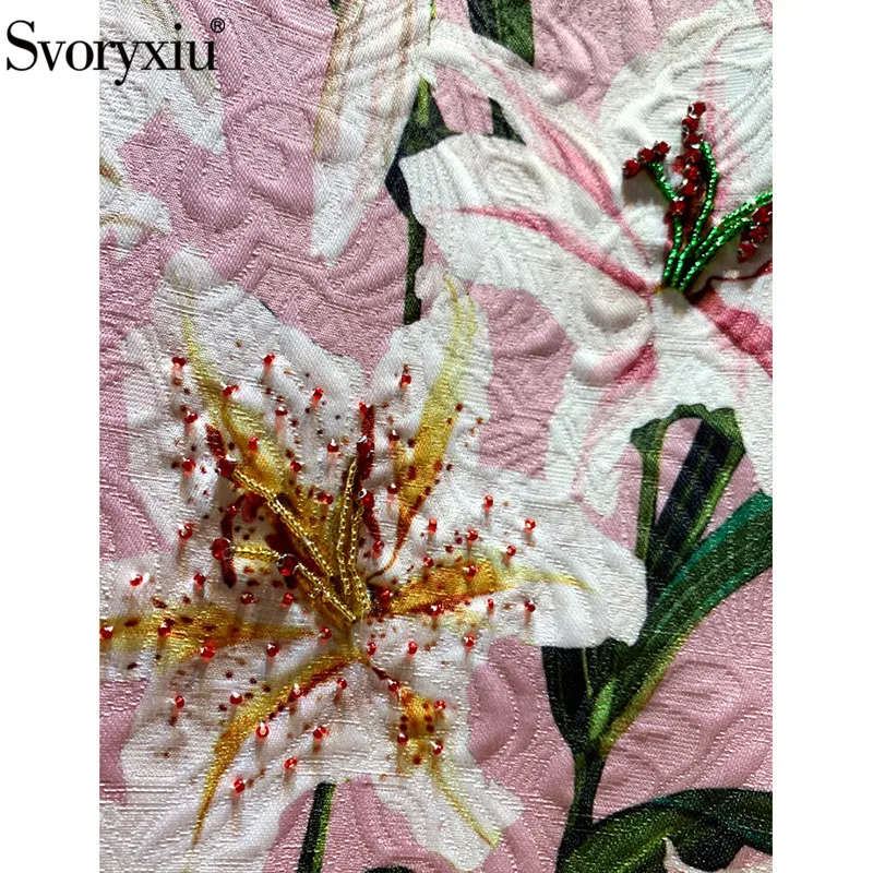 Billig Svoryxiu Neue Runway Herbst Winter Party A Line Mini Kleid frauen Diamant Perlen lilie Blume Drucken Jacquard Ärmelloses Kleid