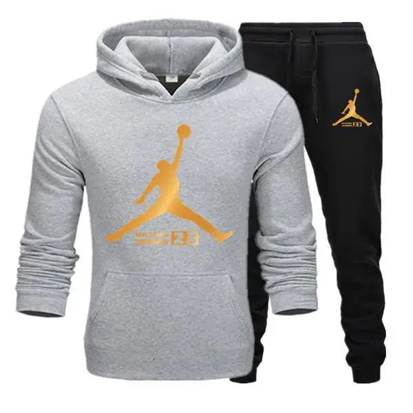 Light grey black Спортивный костюм, мужская спортивная одежда, флисовый костюм с капюшоном, костюм с надписью Jordan Malechandal hombre, весна, осень, зима, толстовка с капюшоном+ штаны, комплект - Цвет: Light grey black