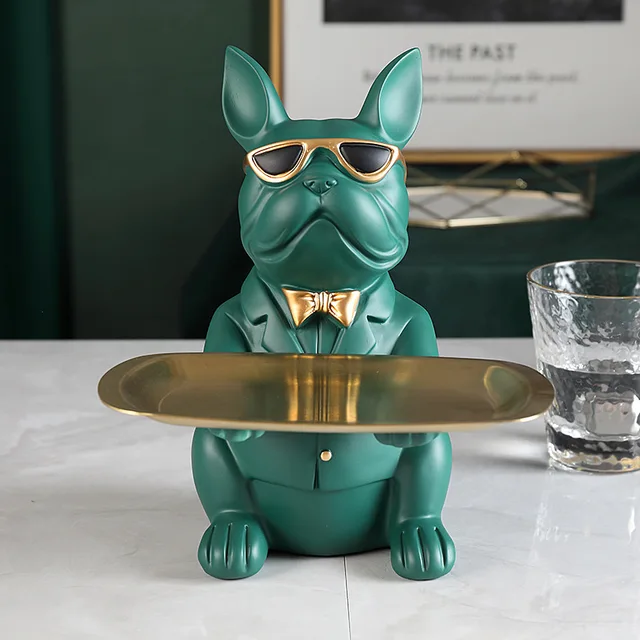 Cool Dog Statue Resin Bulldog Sculpture Tabletop Storage Bulldogs