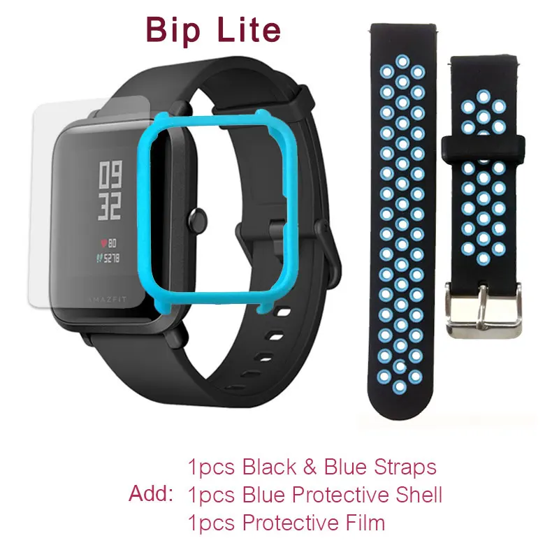 Black-blue blue film Global Version Amazfit Bip Lite Xiaomi Huami Smart Watch 1.28inch Dispaly Waterproof 45 days Battery Life Heart Rate Sleep - Цвет: Black-blue blue film