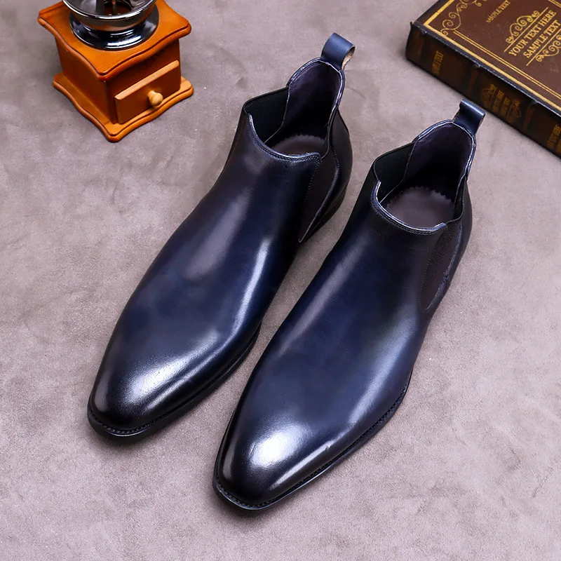 

Chelsea Boots Men's High Shoes Men's Martin Boots Genuine Leather Vintage Cowhide Large Size Casual Warm Trend Boots