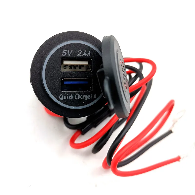 Dual USB Charger Socket Power Outlet Quick Charge 3.0 & 2.4A Port for Car Boat Marine Rv Mobile