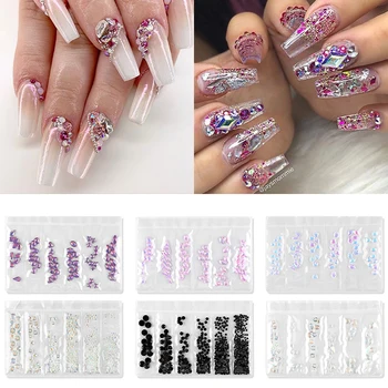 

Nail Decoration Crystal Acrylic Rhinestones Metal Nail Chain Beads Line Irregular Colorful Drills Nail Art Decoration DIY Tool