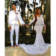 Роскошные африканские платья с перьями, платья для выпускного вечера с длинным рукавом и v-образным вырезом, белые длинные вечерние платья для выпускного вечера для девочек черного цвета на заказ