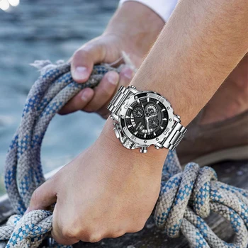 NEKTOM-reloj deportivo de cuarzo para hombre, cronógrafo de lujo, con calendario, resistente al agua, con caja de acero, con fecha 4