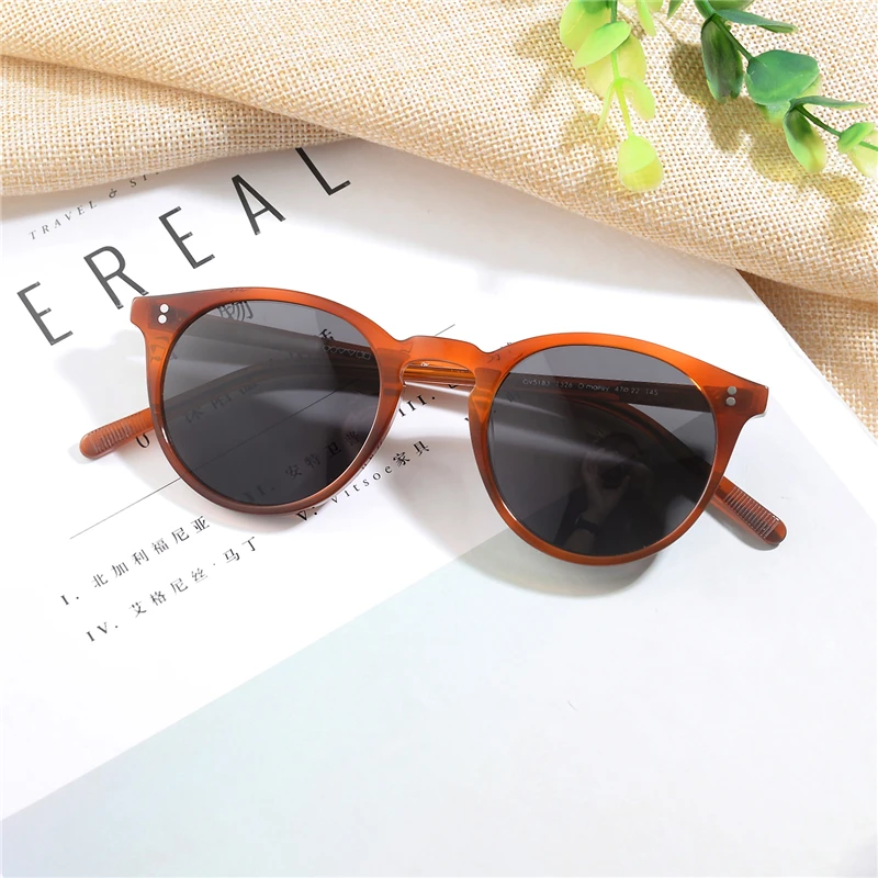 Amber VS Gray Винтажные прозрачные солнцезащитные очки OV5183 поляризованные солнцезащитные очки мужские O' malley Ретро Женские ацетатные тени женские солнцезащитные очки - Цвет линз: Amber VS Gray