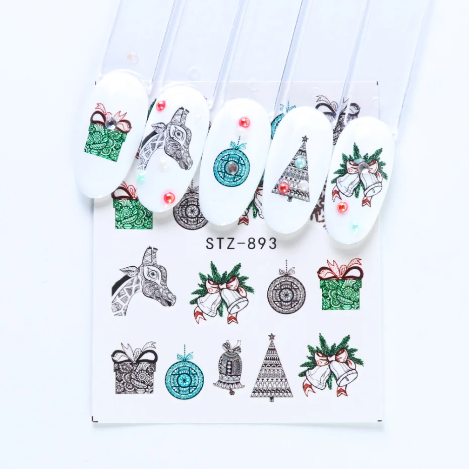 12 шт., Набор стикеров для дизайна ногтей, зимняя Снежинка, лось, дерево, полное покрытие, слайдер, украшение, рождественский маникюр, наклейка, LESTZ892-905-1