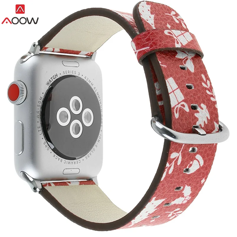 AOOW, рождественский подарок, ремешок из натуральной кожи для iwatch, ремешок 38 мм, 40 мм, 42 мм, 44 мм, браслет на запястье для Apple Watch 5, 4, 3, 2, 1