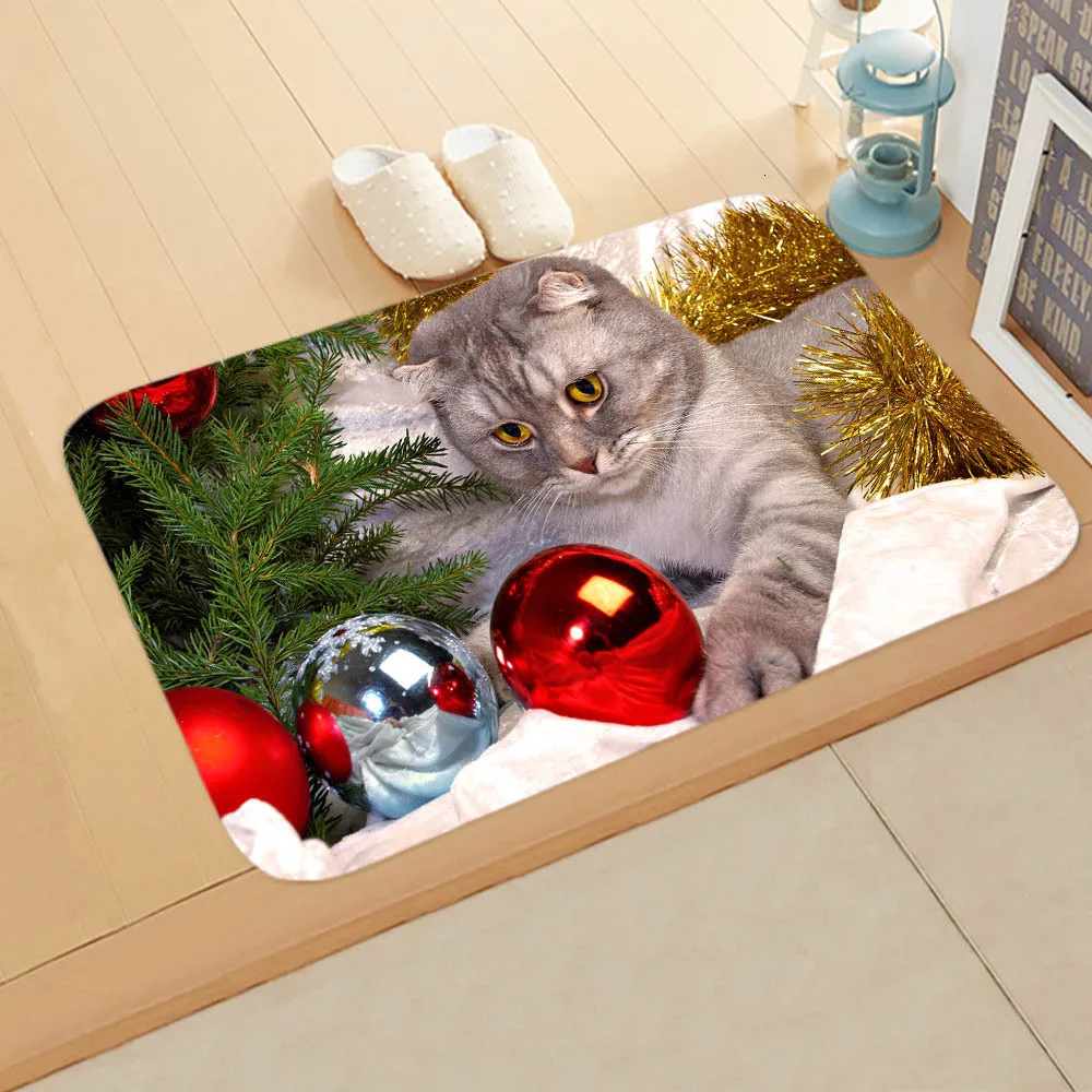 3D Рождественский коврик Kawaii Cat напечатанный ковер Противоскользящий коврик наружные коврики кухонные передние двери коврики Xmas Tapete Para Sala - Color: 2
