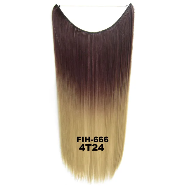 24inch 50grams 100grams Synthetic Hair Extension Gradual Color Brown Gray Blonde String Halo Hairpieces Extensions 50g-4T24