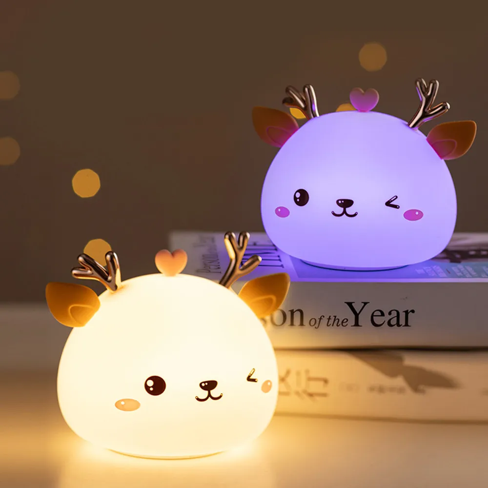 nite light Animal Night Light Silicone Deer Cloud Rabbit Cat Lamp Touch Sensor Remote Control RGB LED Night Lamp for Children Kid Baby Gift bathroom night light