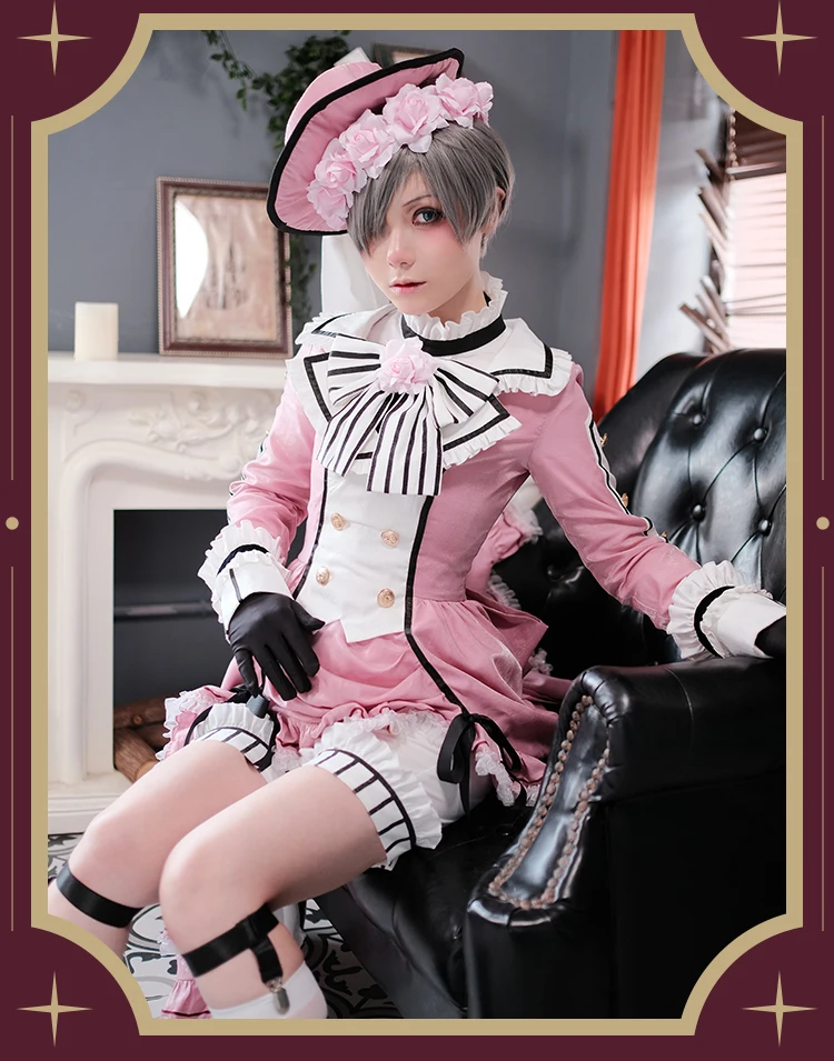 Kuroshitsuji Ciel Phantomhive Повседневное платье лолиты Косплей Костюм Хэллоуин Униформа платье+ бабочка+ галстук+ шляпа+ перчатки+ топ+ брюки s m l