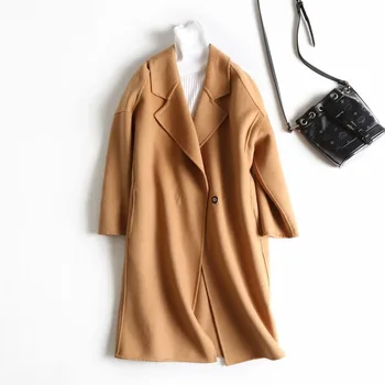 

2019winter New European American Style 100% Wool Coat Long Section Simple Generous Mosaic Double-sided Coat Coat Cc146