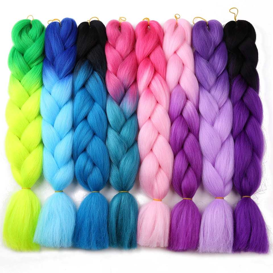 2" Ombre Jumbo косички вязанные крючком косички Прически для наращивания волос фиолетовый розовый черный синтетические волосы косички для женщин Косплей Вечерние