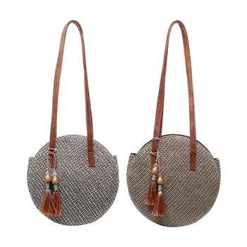 

2 Pcs Summer Women Bags Ladies Large Handbag Hand Women Straw Bag Round Popularity Straw Women Shoulder Bag Beach Travel Bags To