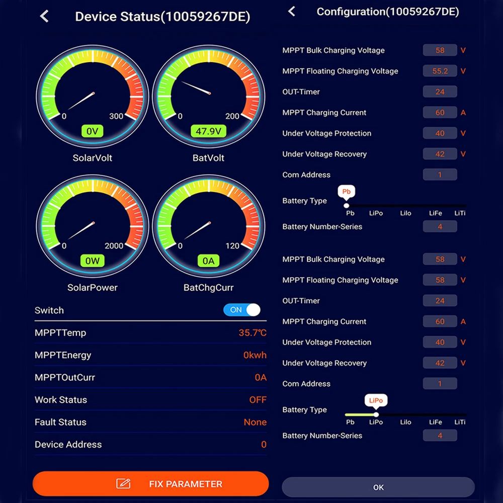 MakeSkyBlue MPPT Контроллер заряда версии V119 30A 40A 50A 60A ЖК-дисплей параметры Регулируемый Wi-Fi подключение приложения