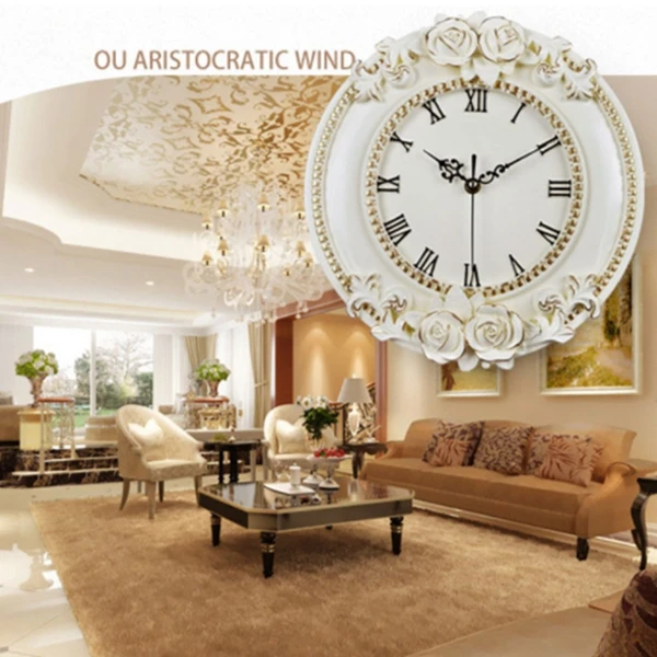 

Hot New Creative Resin Craft Rose Flower European Decorative Digital Wall Clock Quiet Room Clock Hotel Restaurant Decoration