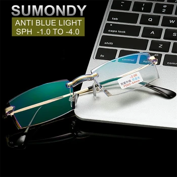 

Dioptre -1.0 TO -4.0 Blue Light Blocking Rimless Myopia Glasses Men Women Nearsighted Prescription Spectacles End Product UF59