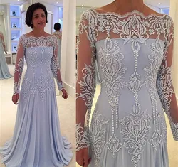 Long Sleeve Mother of the Bride Dresses Plus Size 2021 Sexy Sheer Lace A Line Chiffon Formal Wedding Guest Party Dress