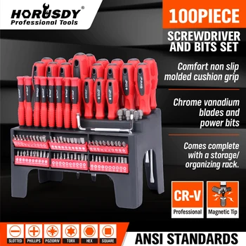 

100Pc Magnetic Screwdriver Set Ratchet Handle Socket Hex Star Square Bits Rack