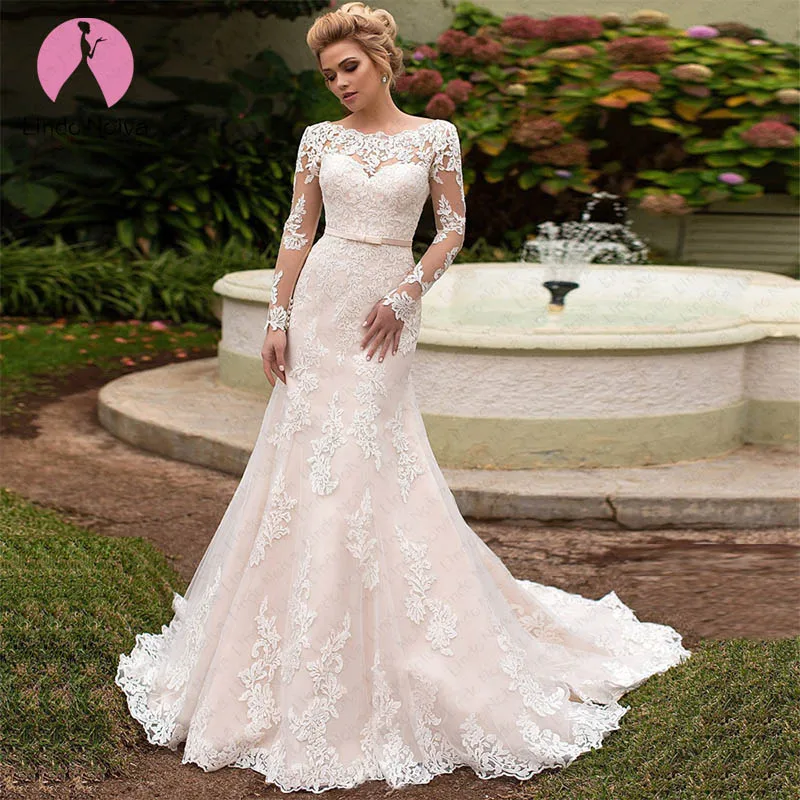 Vestido De Noiva Сексуальные Длинные свадебные платья русалки Кружева Аппликация Свадебные платья с поясом Robe De Mariage