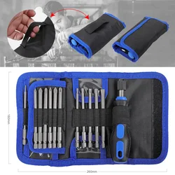 Jeu d'embouts de tournevis 25 en 1 à dégagement rapide, support d'embouts magnétiques de 110mm, adaptateur d'embouts dans un sac à outils 