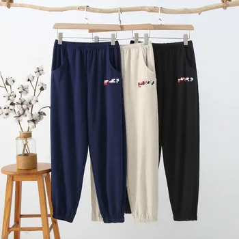

Plus Autumn Men Pajama Sleepwear Pants Hot Sale Sleep Pants for Male Cotton Sleep Bottoms Casual Home Waist Trousers 3XL 4XL