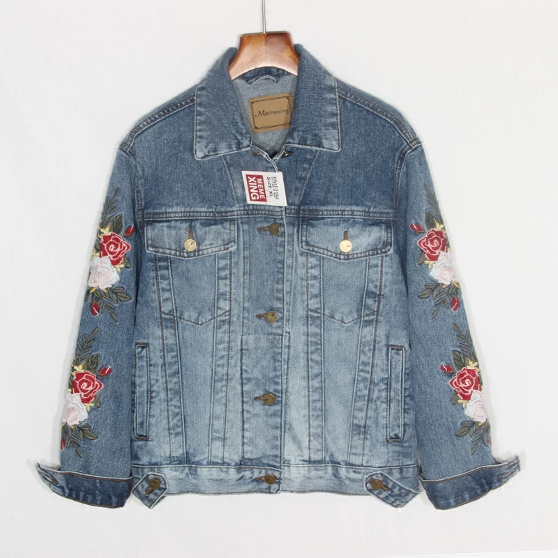 

Autumn Fashion Embroidery Flowers Denim Jacket Coat Women Outerwear Loose Long sleeve Short Jeans Jacket Female Chaqueta Mujer
