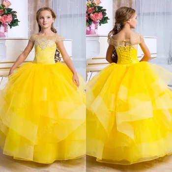 

Amaya Yellow Flower Girl Dresses for Wedding Lace Appliques Sleeveless Holy Communion Pageant Gowns Kids Prom Dress Vestidos