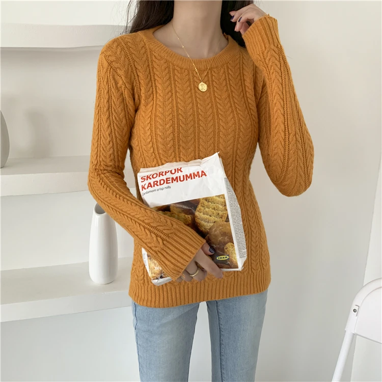 Knitted Sweater Woman Pullover Solid Color Candy Colors Basic Long Sleeves O-neck Jumpers