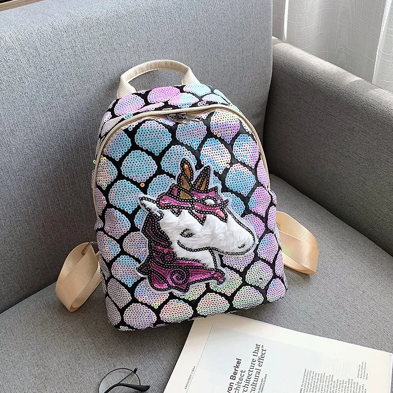 

2019 new colorful sequin fish scales Unicorn rabbit shoulder bag cartoon cute ladies children's bag bookbag purse backpack