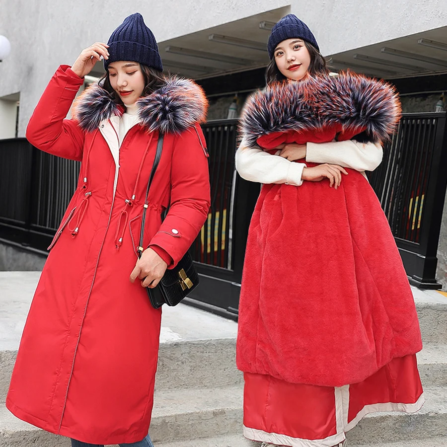 Best winter jakcet women large fur collar hooded warm thicken female cotton padded long coats winter parka outerwear plus size 2019