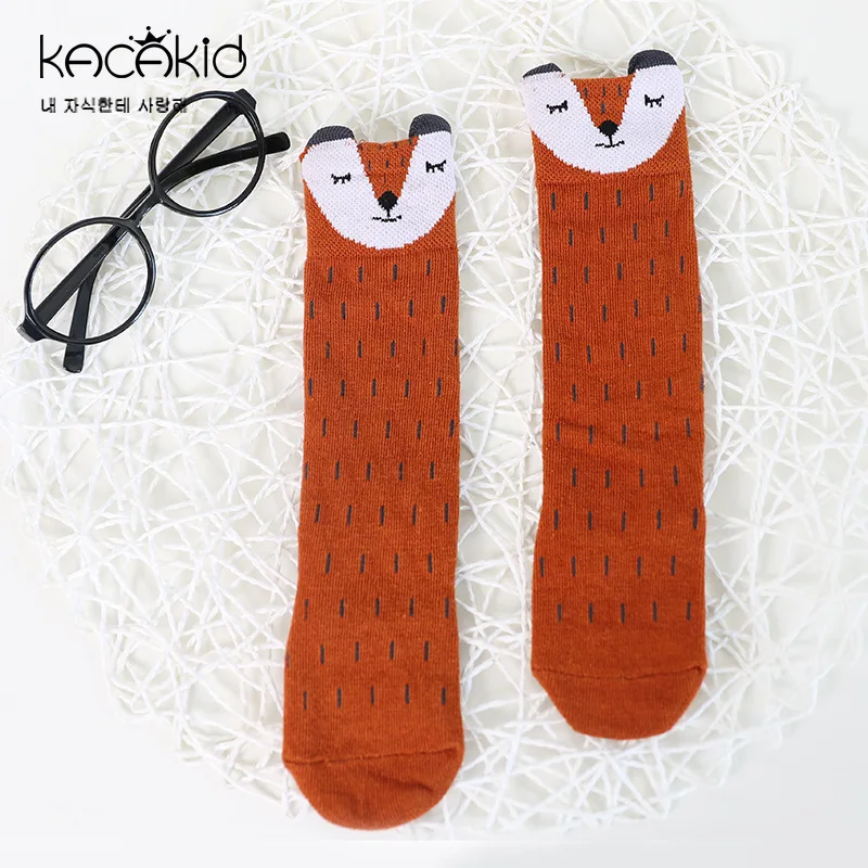 Brown Fox От 0 до 4 лет, детские носки животные из мультфильмов лиса, унисекс, высокие носки хлопковые нескользящие носки детские гольфы Одежда для мальчиков и девочек, аксессуары - Цвет: Brown Fox