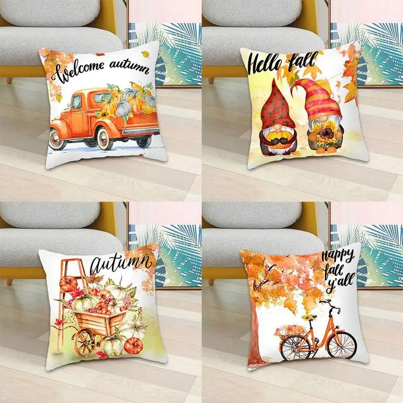 1pc Thanksgiving Autumn Maple Leaf Pumpkin Printed Peach Party Pillowcase Cover Skin Decoration 45*45cm Pillowcase Car Home K8K3
