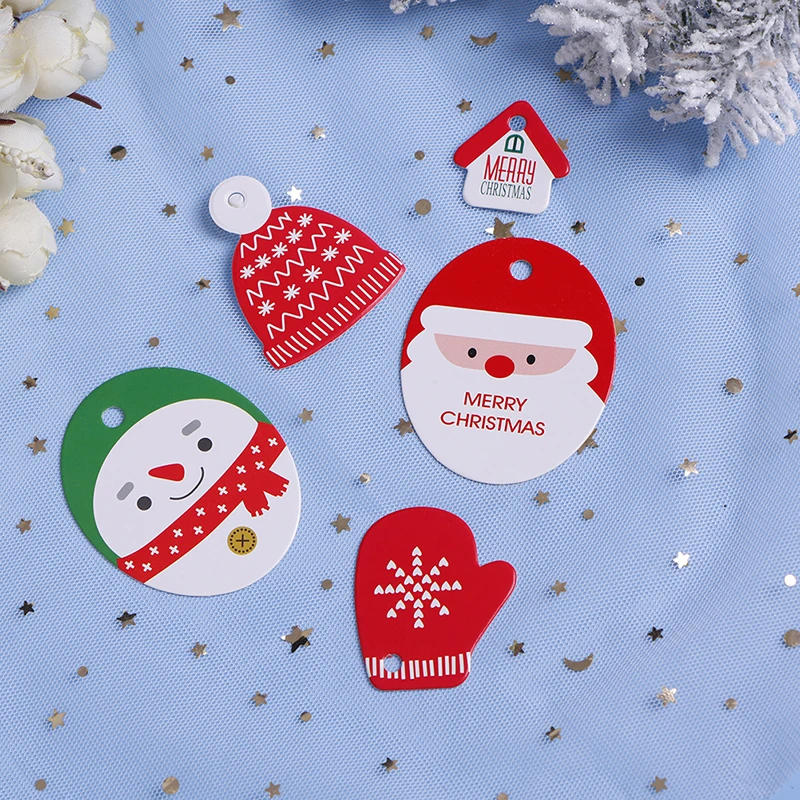 50pcs Xmas Gift Tags Paper Wrapping Printed Merry Christmas New Year Gift Tags For Gift Box Cake Party Label Hang Tag