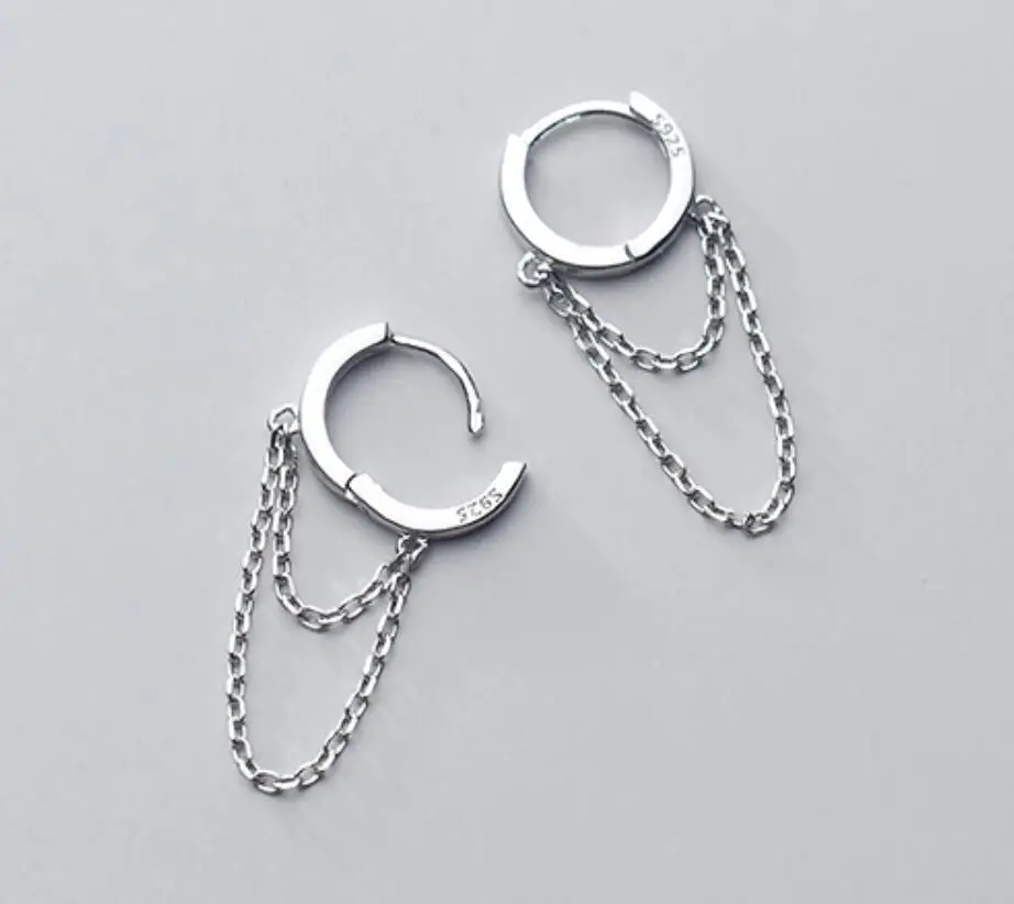 925 Твердые SterlingSilver цепи Huggie обруч серьги для женщин A1850