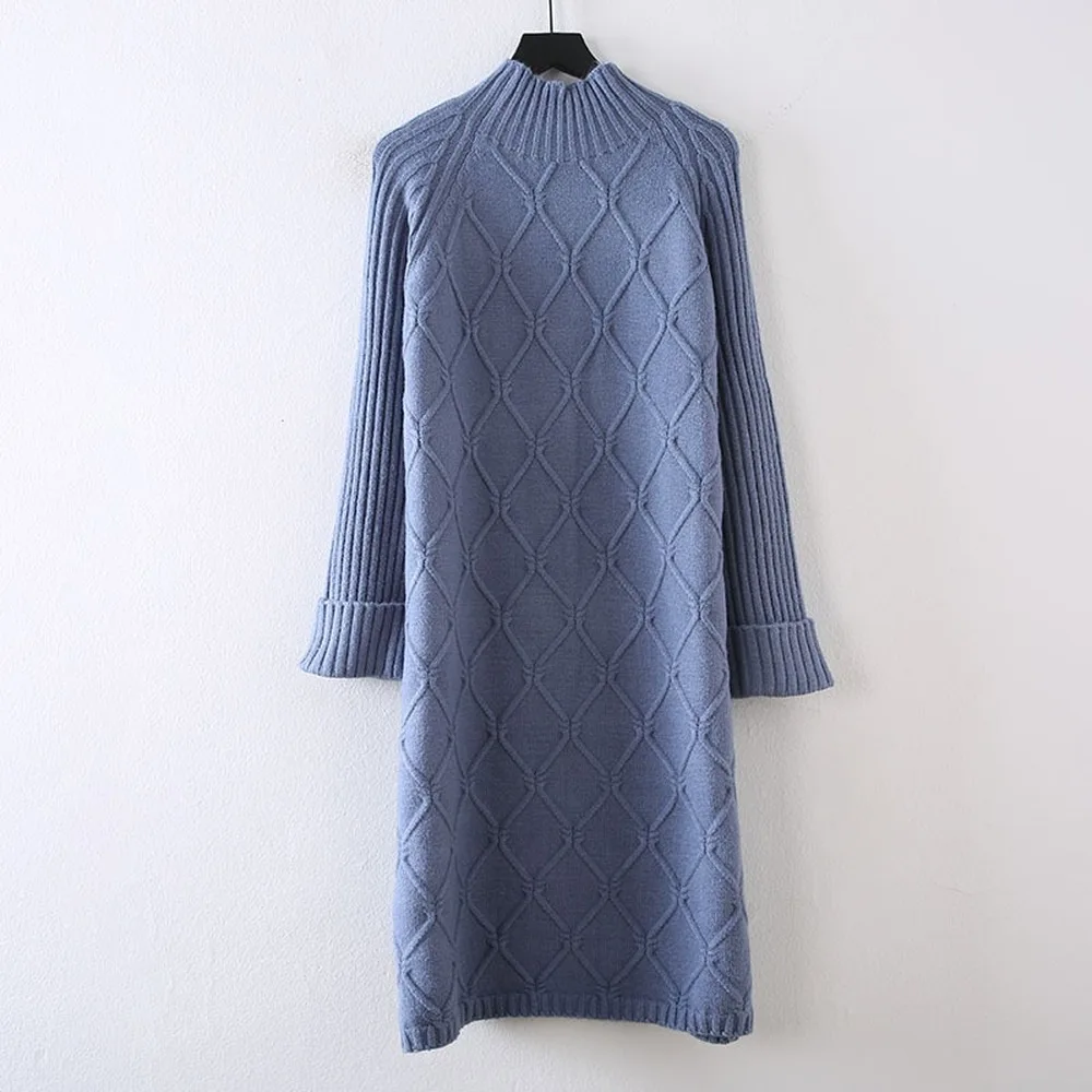 Шерстяное платье с высоким воротником женский длинный пуловер выше колена