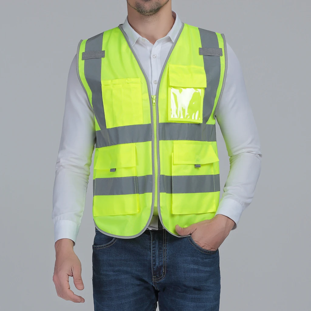 High Visibility Reflective Safety Vest with Pockets Zipper Breathable Mesh Jacket Waistcoat for construction, metro 112x67cm 