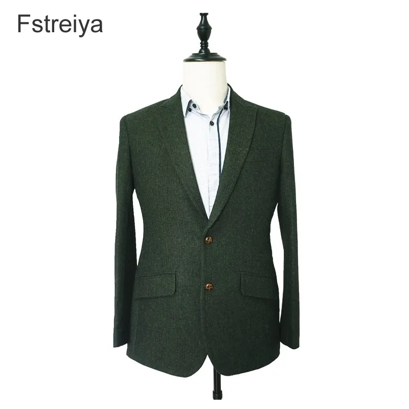 

Custom made mens wool suits with pants tailored costume tweed suit costume homme 3 pieces green jacke vest men suits for wedding