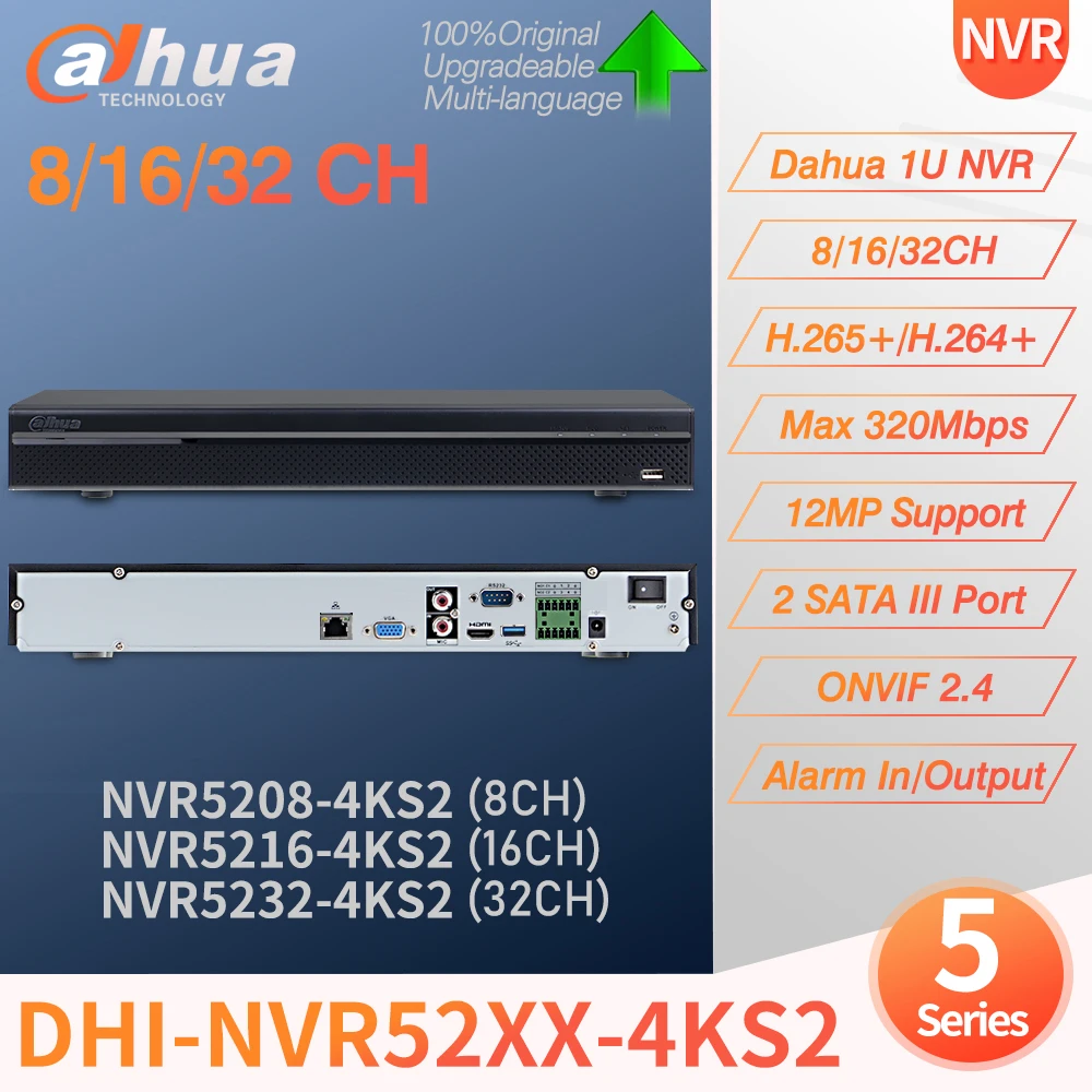 Сетевой видеорегистратор Dahua оригинальный NVR5208-4KS2 NVR5216-4KS2 NVR5232-4KS2 8/16/32 CH 1U H.265 12MP Pro
